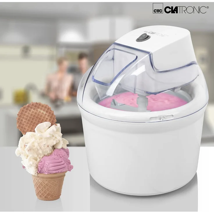 Clatronic ICM 3764 Eismaschine, 1500ml, 12W, transparenter Deckel mit Nachfüllöffnung, für Speiseeis, Sorbets, Frozen Joghurt, Softeis, Joghurt, Kunststoff, weiß – Bild 7