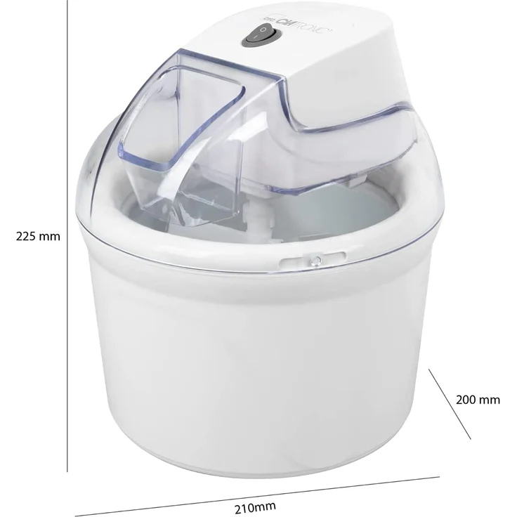 Clatronic ICM 3764 Eismaschine, 1500ml, 12W, transparenter Deckel mit Nachfüllöffnung, für Speiseeis, Sorbets, Frozen Joghurt, Softeis, Joghurt, Kunststoff, weiß – Bild 8
