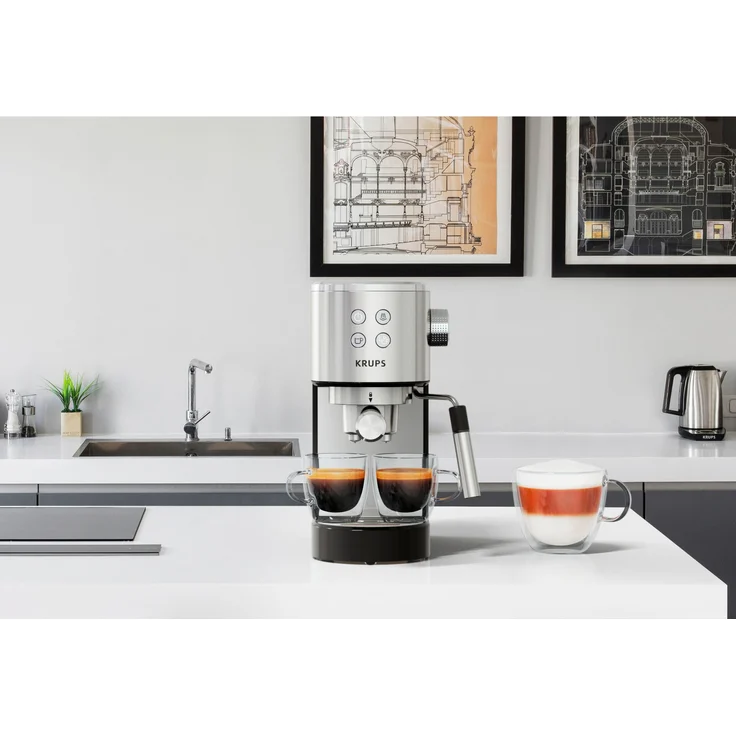 Krups XP442C11 Virtuoso Espressomaschine, 15 bar Pumpendruck, silber-schwarz – Bild 5