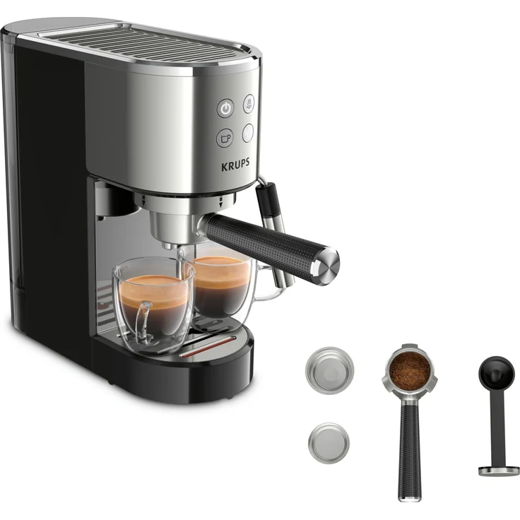 Krups XP442C11 Virtuoso Espressomaschine, 15 bar Pumpendruck, silber-schwarz – Bild 3