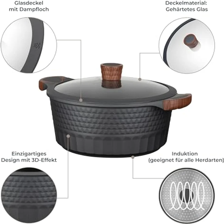 RESTO Kochtopf Schmortopf 6,6L mit Deckel 28cm, H=12,5cm | Antihaftbeschichtung | Für alle Herdarten, auch Induktion | PFOA frei – Bild 4