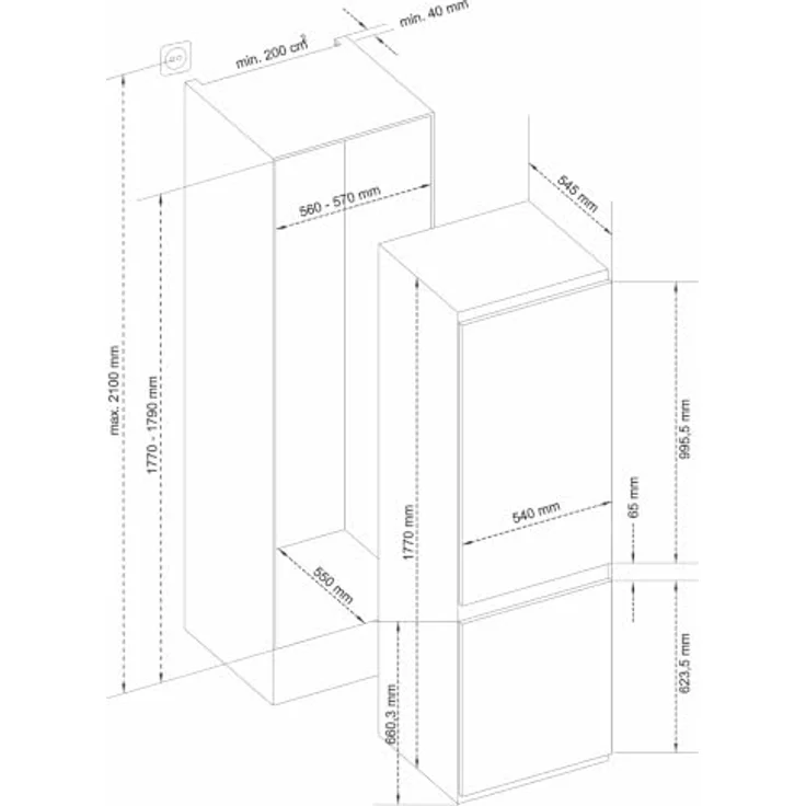 Daewoo CKL2764EIMA0-DE, Einbau-Kühl-Gefrierkombination mit 251 Liter, 178 cm Nische, LED-Innenbeleuchtung, Opti-Crisp Zone – Bild 4