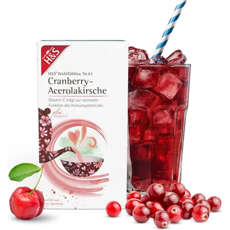 H&S Cranberry-Acerolakirsche Früchtetee mit Vitamin C, 20 Filterbeutel à 2,8 g
