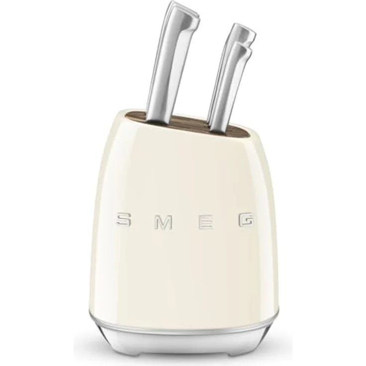Smeg Messerblock KBSF02CR, Creme - aus Edelstahl mit poliertem Chrom-Finish und Messergehäuse aus Akazienholz – Bild 1