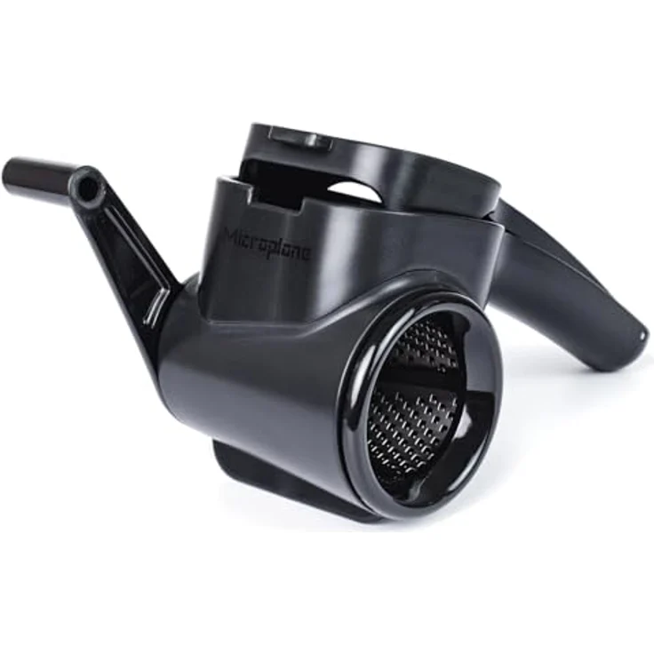 Microplane rotierende Reibe 21,3 cm, Edelstahl mit ergonomischer Kurbel, rutschfestem Griff und integriertem Auffangbehälter – Bild 1