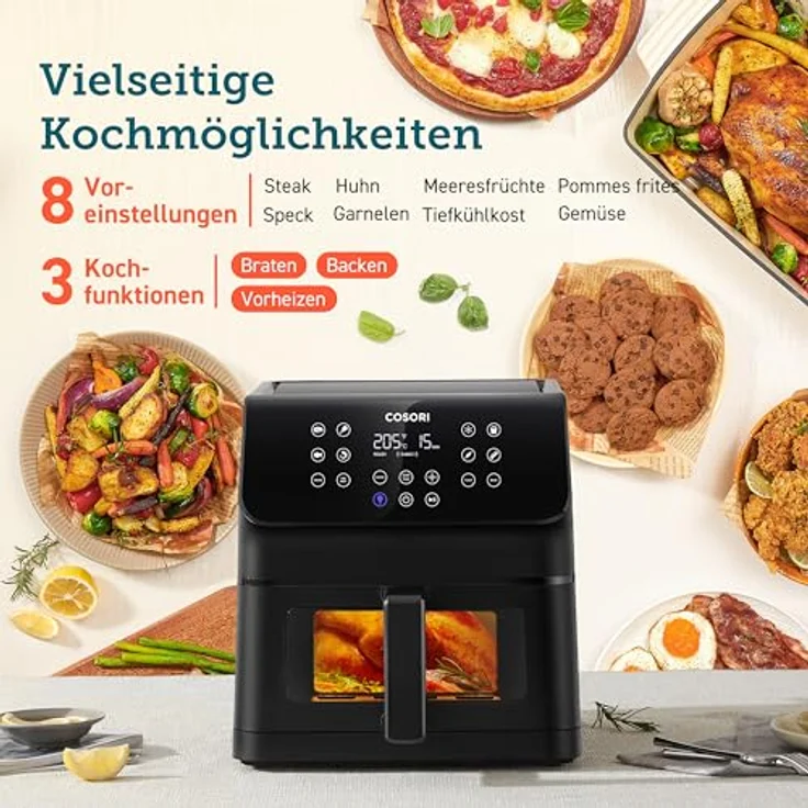 COSORI Heißluftfritteuse XXL 6,2L Airfryer 1700W, leise mit Rapid Air Technologie, 55% Energieeinsparung, 12 in 1 Heissluftfritteuse, für 3-5 Personen, inkl. 30 Rezeptbuch, one Touchcreen – Bild 2