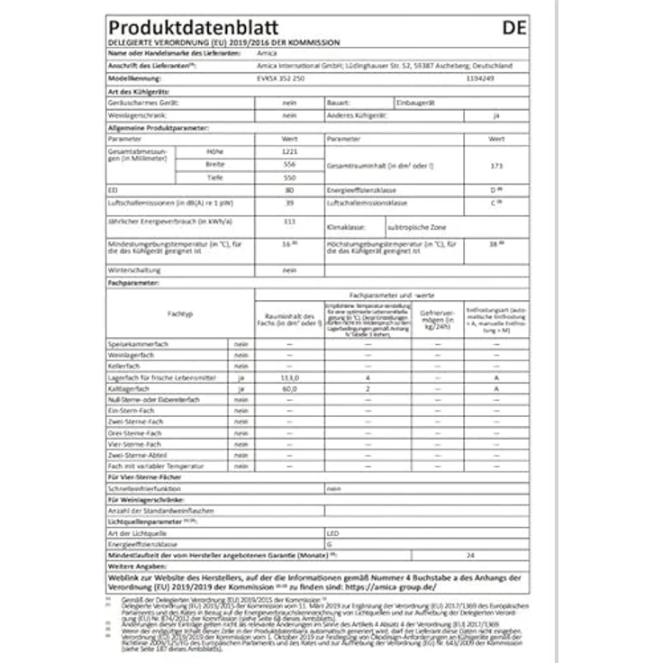 Amica Einbaukühlschrank EVKSX 352 250, 173 l Kühlvolumen, No Frost-Funktion, Touch-Display, LED-Innenbeleuchtung, weiß – Bild 9