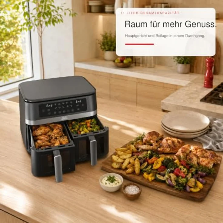 Solis Air Fryer Duo Typ 8102, Heißluftfritteuse mit 2 Kammern, 11 L, Sync-Funktion und Rapid Air Technologie – Bild 4