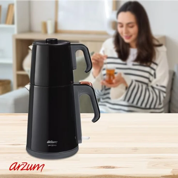 Arzum AR3080-S Çay Sefası Tea Machine in Schwarz, 1.8L stoneless steel kettle, 1.2L stoneless steel teapot, 360° rotation – Bild 7