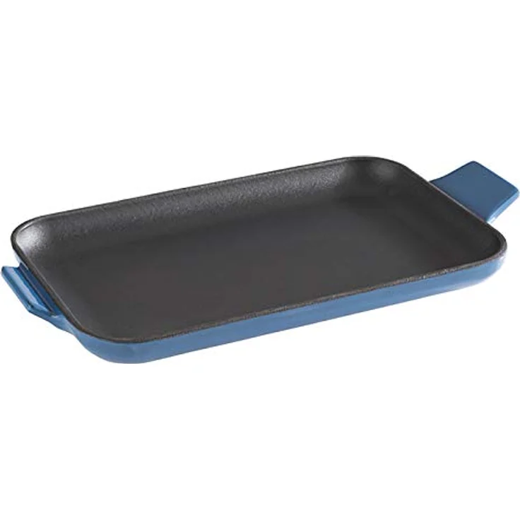 APS Servierpfännchen „Cast Iron“ - Mini Gusseisen-Pfanne, Gusseisen emailliert, eckig, B x T x H: 20 cm x 13 cm x 2 cm, stapelbar, Backofen geeignet, Schale, Blau – Bild 2