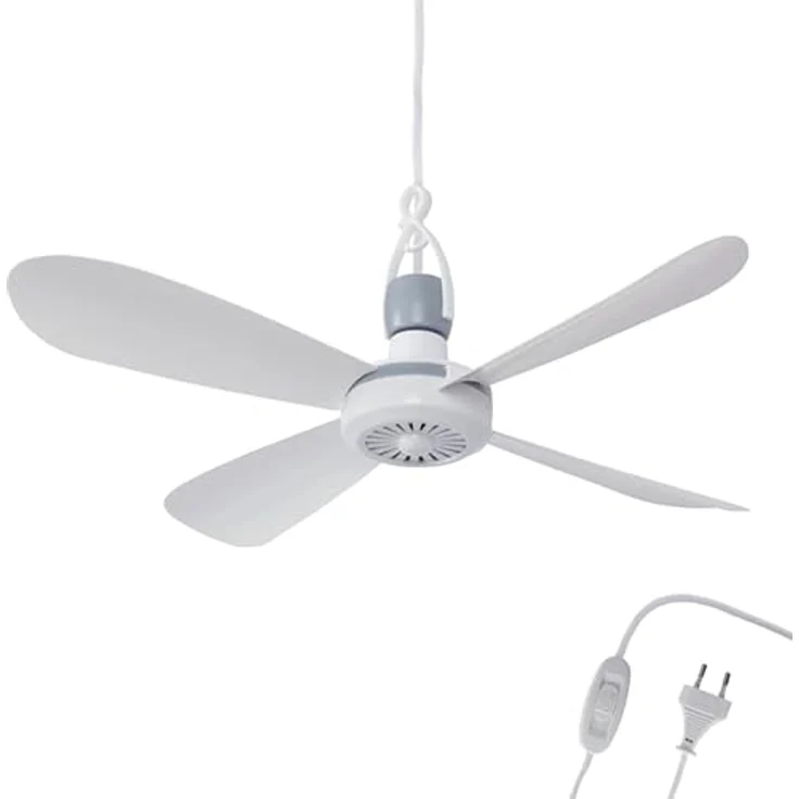 Bestlivings Mobiler Deckenventilator Weiß (5m XXL Kabel) mit Stecker und Schalter, 220V-240V / 5 Watt, Ø40 cm Decken Ventilator mit Aufhänger – Bild 1