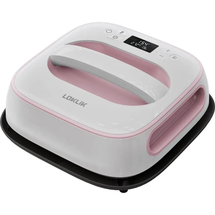 LOKLIK Easy Heat Press Transferpresse weiß pink, 25,5 x 25,5 cm, Thermopresse mit präziser Drucksensor-Technologie