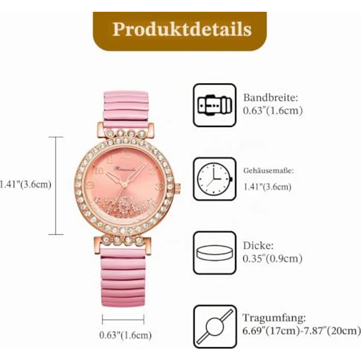 JewelryWe Damenuhr Elastisch mit Zirkonia-Diamanten, rosa Edelstahl, Analog Quarz, Stretch-Armband und leicht ablesbarem Zifferblatt – Bild 5
