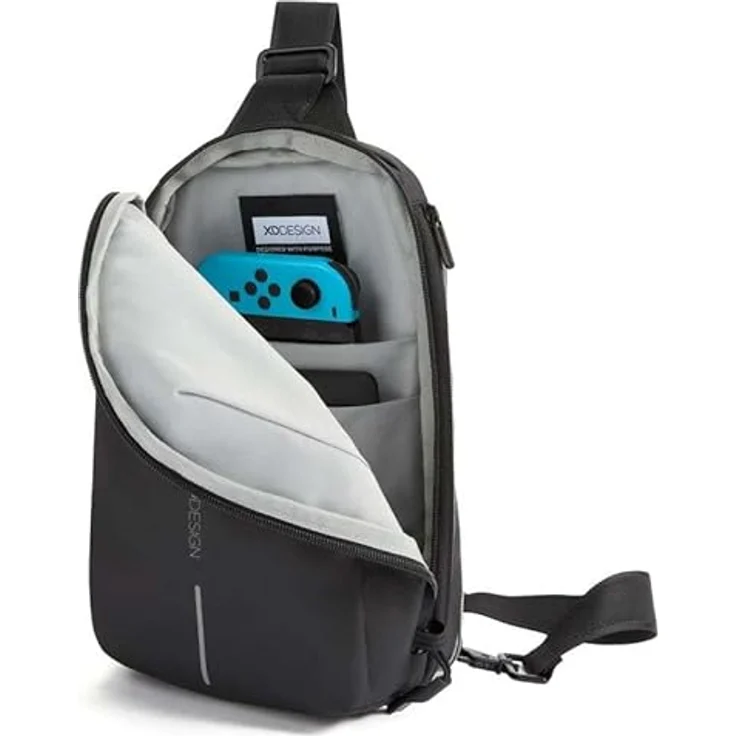 XD Design Urban Handtasche, Schwarz, aus robustem Polyurethan mit verstellbarem Umhängeriemen und vielseitigen Fächern – Bild 5