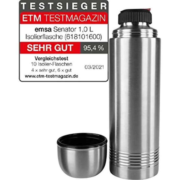 Emsa 618101600 Senator Isolierflasche, Thermosflasche, mobiler Kaffeebecher, 1000ml, Thermobecher, Isolierbecher, Safe Loc Verschluss, edelstahl – Bild 3