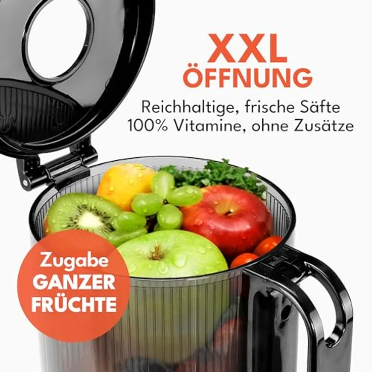 Leben Lang Slow Juicer, Entsafter mit großer Einfüllöffnung für ganze Früchte und Gemüse, inklusive Rezepte im E-Book – Bild 2