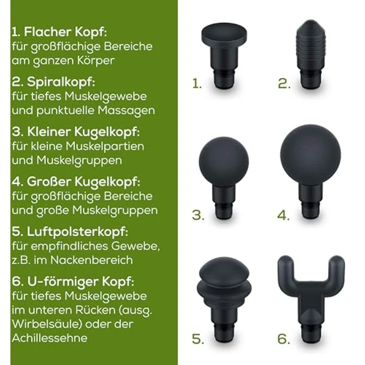 Beurer MG 180 Massage Gun Muskelmassagegerät Handmassagegerät zur Aktivierung und Regeneration 6 Massageaufsätze 4 Intensitätsstufen schwarz – Bild 6