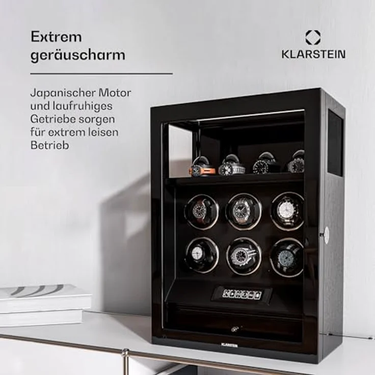 Klarstein SecureTouch Uhrenbeweger, 6+4 Uhren, Mabuchi Motor, Klavierlack, 41 Modi, Fingerabdruckschloss, mit LEDs – Bild 4
