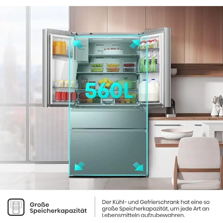 Hisense RF 728 N 4 SASE French-Door-Kühlschrank, freistehend, inoxfarben, NoFrost, Breite 91.4 cm, Energieklasse E – Bild 11