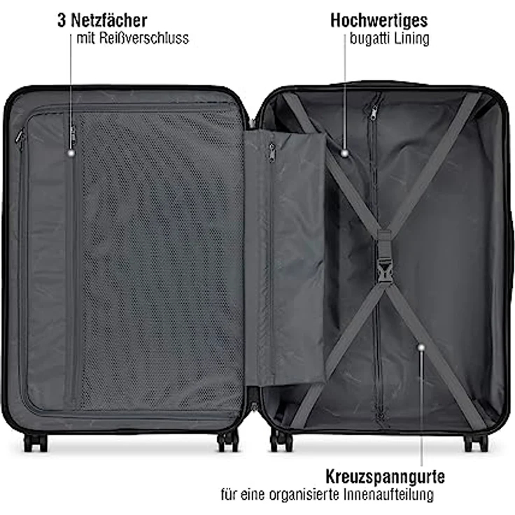 bugatti Lima Hartschalenkoffer 77,5x52x31,5 cm, 91,7L, 4-Rollen mit TSA-Schloss, Schwarz – Bild 3