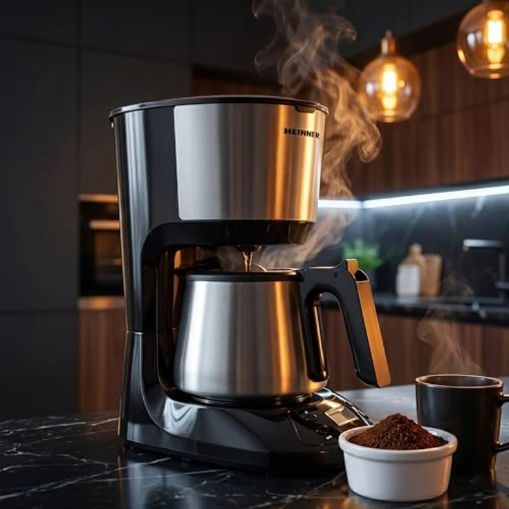 Heinner HCM-D750SSBK digitale Kaffeemaschine, 1,25 l Wassertank, Edelstahlbecher, LCD-Display, 750 W, schwarz, mit Tropf-Stopp-Funktion und spülmaschinenfesten Teilen – Bild 6