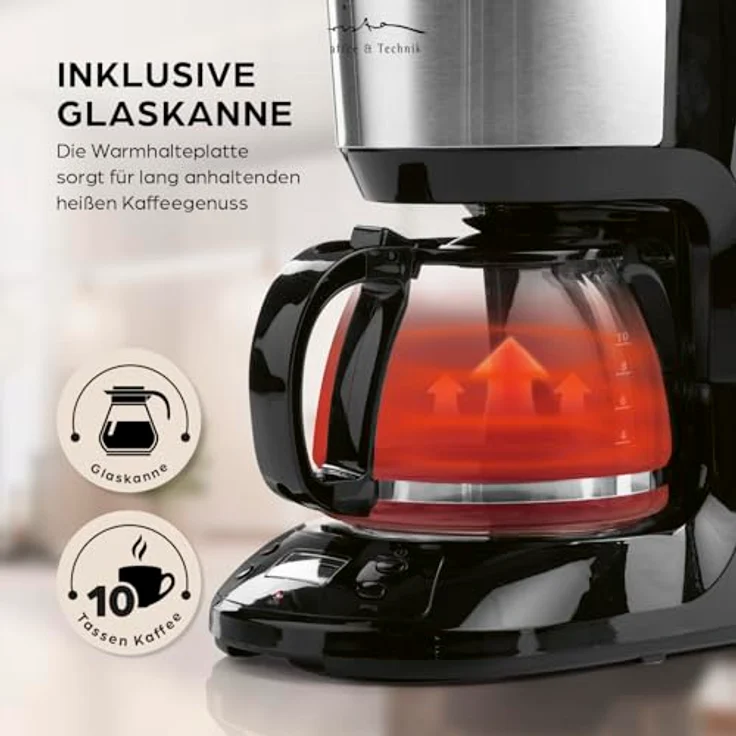 Barista Filterkaffeemaschine mit Glaskanne | Kaffeemaschine mit Digitaldisplay & Timerfunktion | Filtermaschine mit Tropfstopp & 900W | 1,25 Liter Kaffeekanne für 10 Tassen Kaffee - Barista Kaffee & Technik – Bild 3