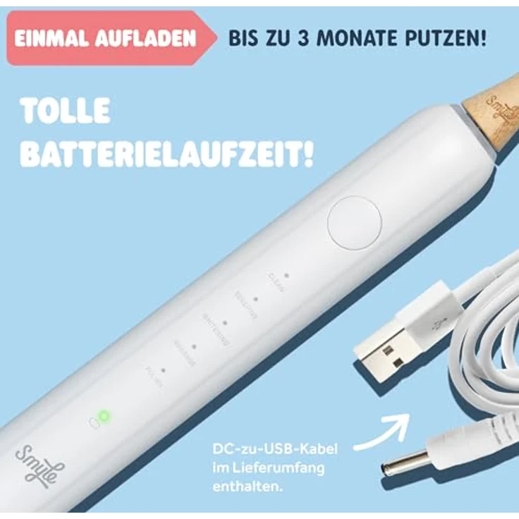 Smyle Schallzahnbürste mit Sensor – 3 Monate Akkulaufzeit, 5 Putzmodi, intelligentem Timer und wasserdicht (Weiß) – Elektrische Zahnbürste mit lebenslanger Garantie – Bild 3