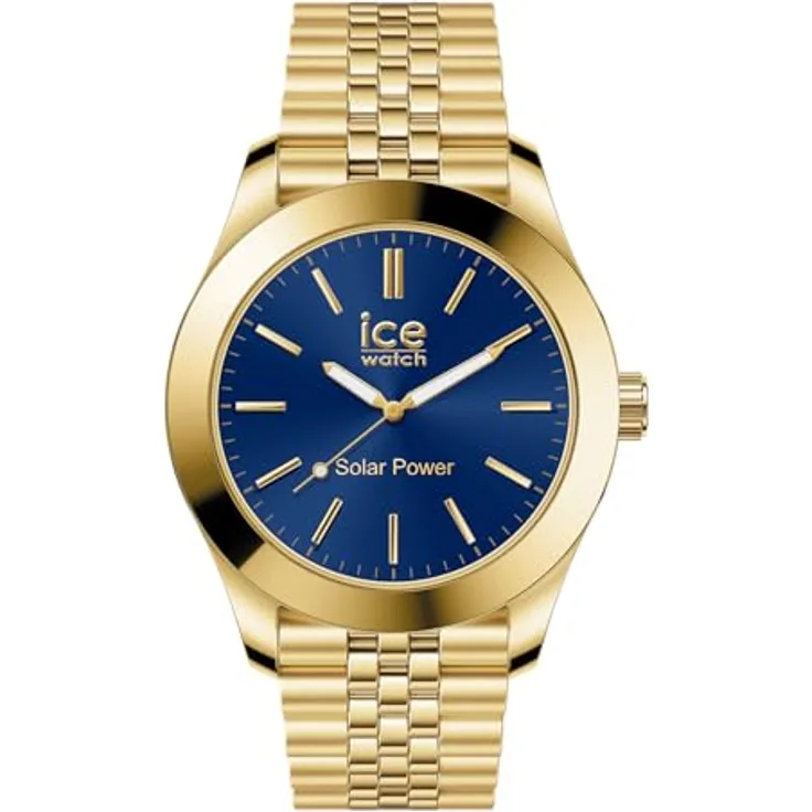 ICE-WATCH Ice Steel Gold Blue, Herrenuhr mit Solarenergie, goldenes Edelstahlarmband, 40 mm Gehäusedurchmesser, wasserdicht bis 10 bar