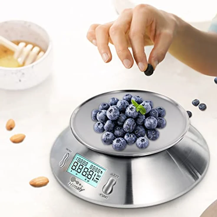 himaly 5KG Digitale Küchenwaage, Edelstahl-Kochwaage mit Abnehmbarer Schüssel zum Backen und Kochen, Tara-Funktion, LCD-Display, Auto-Off – Bild 3