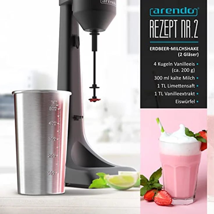 Arendo Drink Mixer, elektrischer Standmixer mit 500 ml Becher, 22.000 U/min, 2 Geschwindigkeitsstufen, inklusive Doppelrührstab für Fitness Drinks und Cocktails – Bild 5