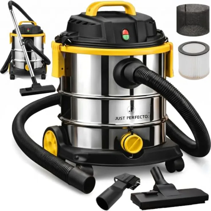 Just Perfecto Nass-Trocken-Sauger CH13312, 1200W, 25L Edelstahl, HEPA-Filter, beutellos mit Blasfunktion