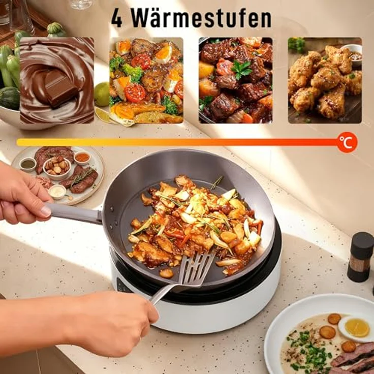 HOMCOM Infrarot-Einzelkochplatte Glaskeramikkochfeld mit Grillplatte, 2000 W, 36 cm, LED-Touch-Steuerung, 4 Heizstufen, Fettauffangschale, für alle Töpfe – Bild 5