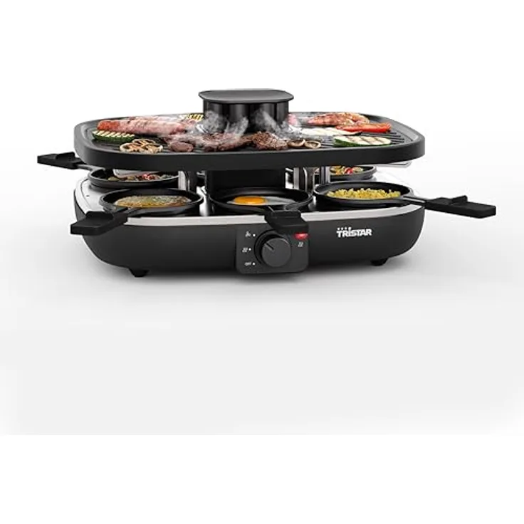 Tristar Raclette Clean Air RA-2760, 1100 W, für 6 Personen, geruchsarm, PFAS-frei, Antihaftbeschichtung, leicht zu reinigen