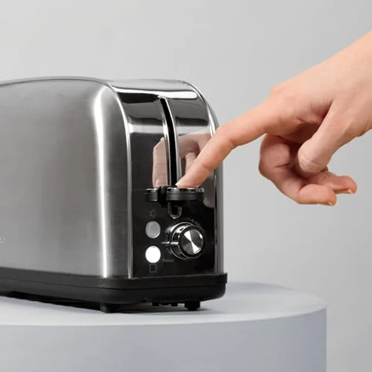 Cecotec Toastin' Time 850 Inox Long Lite, Vertikaler Toaster mit 850 W, 2 Scheiben, 3,8 cm breitem Schlitz, Edelstahl, inkl. Brötchenaufsatz und Krümelschublade – Bild 3
