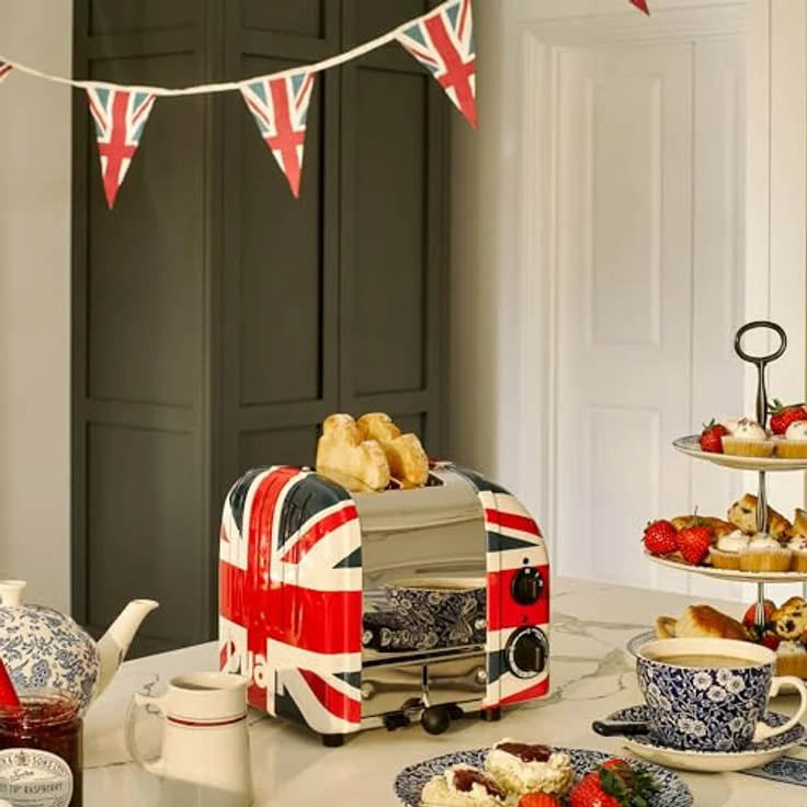 Dualit Classic Toaster Union Jack Jubiläumstoaster, 2-Schlitz Toaster mit stufenloser Bräunungssteuerung und handgefertigten Union-Jack-Seitenteilen – Bild 4
