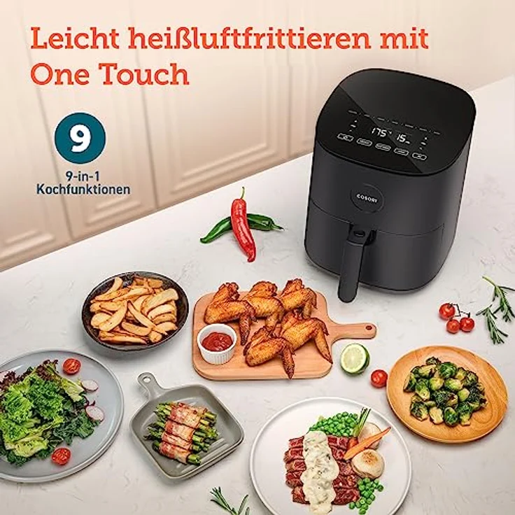 COSORI Heißluftfritteuse XXL 4,7 L, Energieeinsparung 9-in-1 Airfryer, Max 230℃, kompakte Heissluftfriteuse mit Rezeptbuch auf Deutsch, Ohne ÖL mit Digitalem Display, Leise, 4 Portionen, 1500W – Bild 3