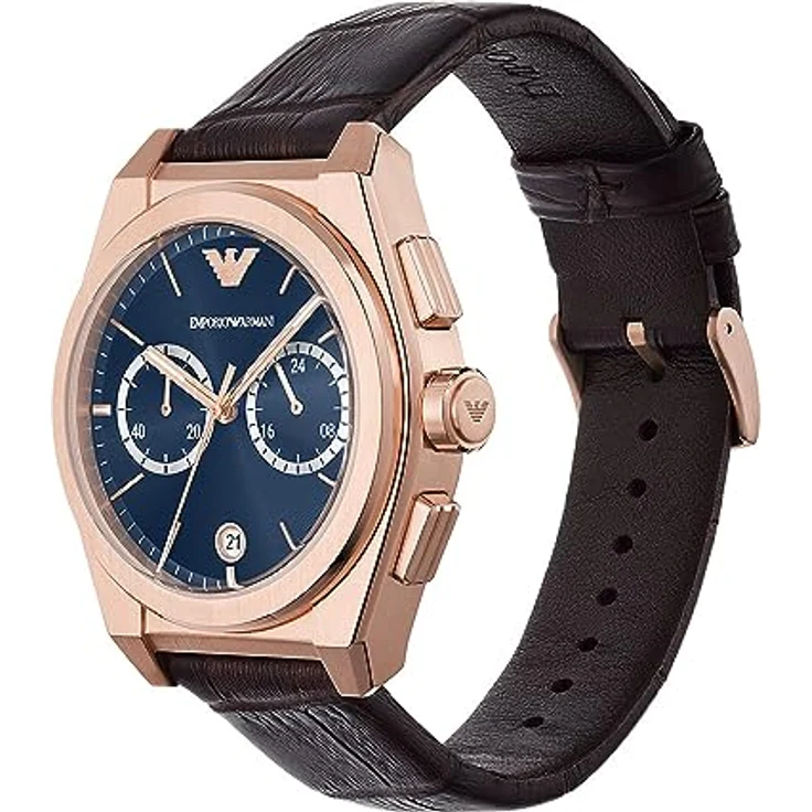 Emporio Armani Chronograph AR11563, Quarzuhr, Herrenuhr, Stoppfunktion, Lederarmband, Roségoldfarbenes Gehäuse – Bild 5