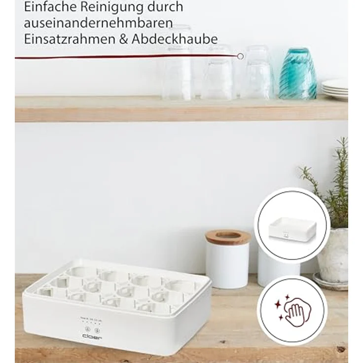 Cloer Joghurtbereiter Cloer 9921, 12 Gläser à 150 ml, Timer mit 4 Einstellungen, weiß – Bild 4