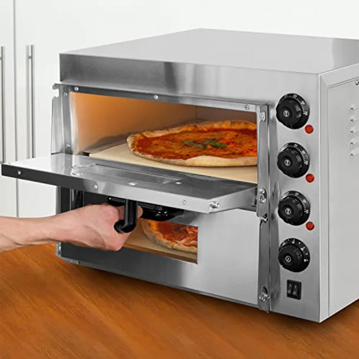 VERTES Gastro Pizzaofen FA6-P02, professioneller Steinofen mit Doppelkammer, 3000W, Temperaturbereich 50-350°C, Timerfunktion und Beleuchtung, Edelstahlgehäuse – Bild 5