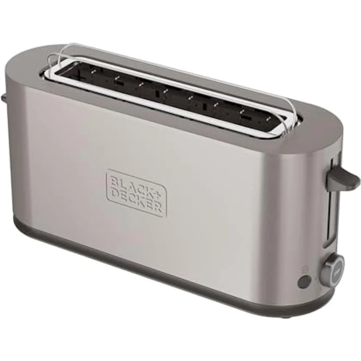 BLACK+DECKER - Toaster BXTO1002E 1000W | Extra breite Schlitz 260x42 mm | 7 Bräunungsstufen | 3 Funktionen | Extra Hebe-Funktion | Rutschfeste Füße | Krümelschublade, Silber – Bild 4