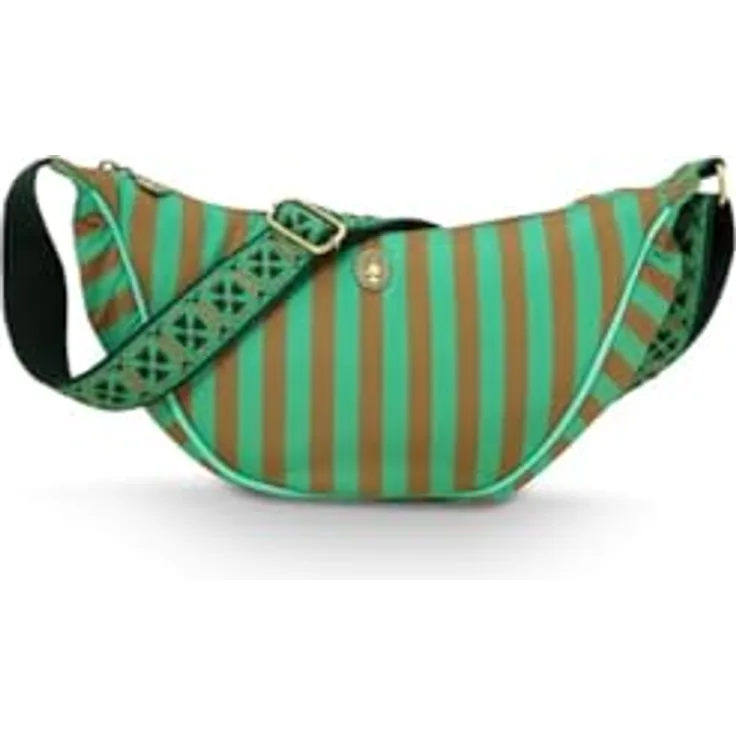 PIP Studio Freya Half Moon Umhängetasche, modische Crossbody mit Streifendruck, Grün/Braun