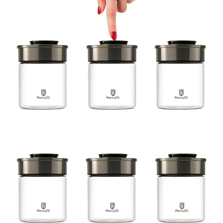 BURI Vorratsglas Vakuumglas 6er Set 700ml, luftdicht & mottensicher mit Edelstahl Deckel, stapelbar & spülmaschinenfest