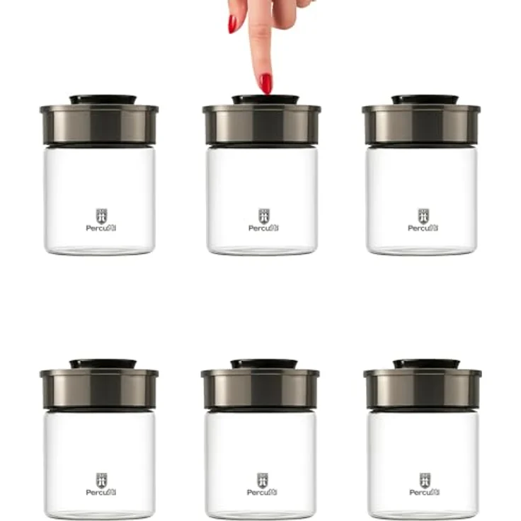 BURI Vorratsglas Vakuumglas 6er Set 700ml, luftdicht & mottensicher mit Edelstahl Deckel, stapelbar & spülmaschinenfest – Bild 1