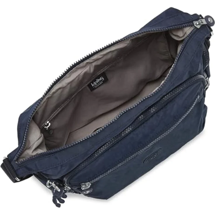 Kipling Gabbie Umhängetasche, Damen-Handtasche aus Polyamid mit Reißverschlussfach und Steckfächern, 35,5 cm, Blau – Bild 4