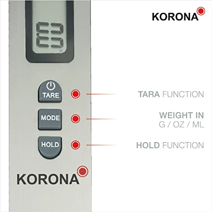 Korona Eva 79500 Löffelwaage, Haushaltswaage, präzise Wiegelöffel, 500 g, Edelstahl, digital, LCD Display, silber – Bild 6