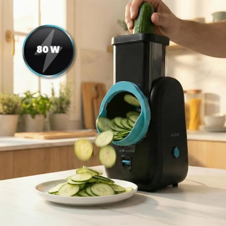 Cecotec Elektrisch Gemüseschneider Total Blade Full Black, 80 W mit 4 austauschbaren Schneidtrommeln, direkter Auswurf, kompaktes Design – Bild 2