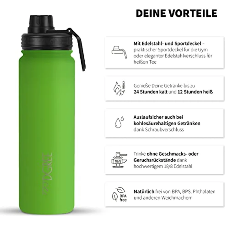 720 DGREE Trinkflasche Edelstahl 530ml Thermo mit gratis Sportdeckel noLimit apple green - Preisvergleich – Bild 2
