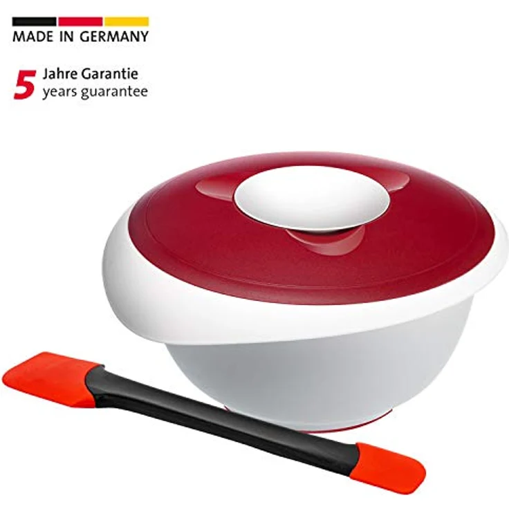 Westmark Koch- und Backset, 2tlg., Rührschüssel mit Deckel 3,5 l und Teigschaber mit abnehmbaren Silikon-Elementen, Kunststoff/Silikon, Duo, Weiß/Rot/Schwarz, 315522E6 – Bild 2
