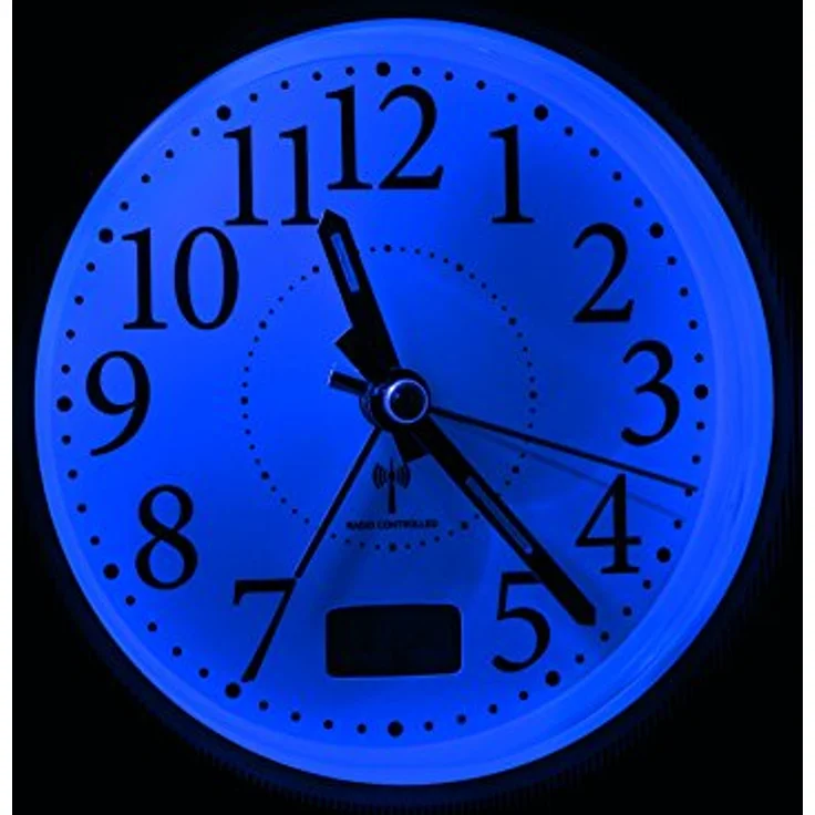 TFA Analoger Funk-Wecker mit rundherum laufender Beleuchtung, fluoreszierenden Zeigern und Wahl der digitalen Anzeige für Temperatur oder Datum – Bild 2