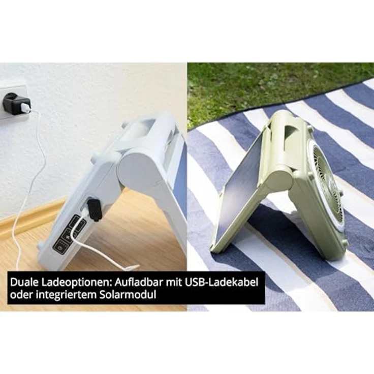 Unold Solarventilator Camping 86516, Akku-Solar-Ventilator mit 5 Geschwindigkeitsstufen, 5000-mAh Powerbank und IPX4 Spritzwasserschutz, Grün – Bild 6